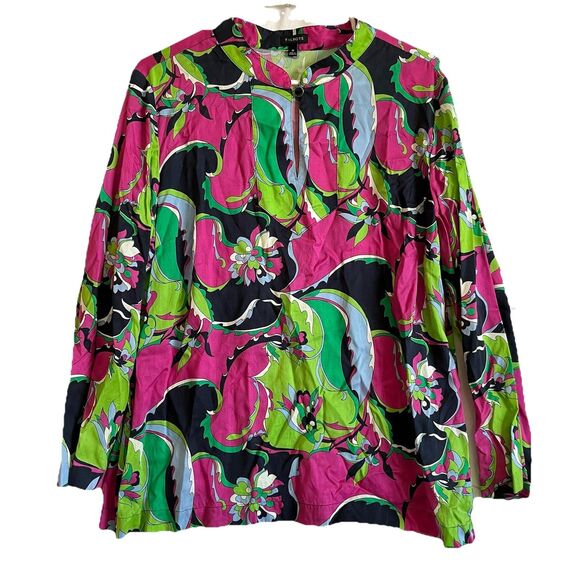 Talbots 16 Green Pink Paisley Popover Top Tencel Lyocell - Picture 1 of 6